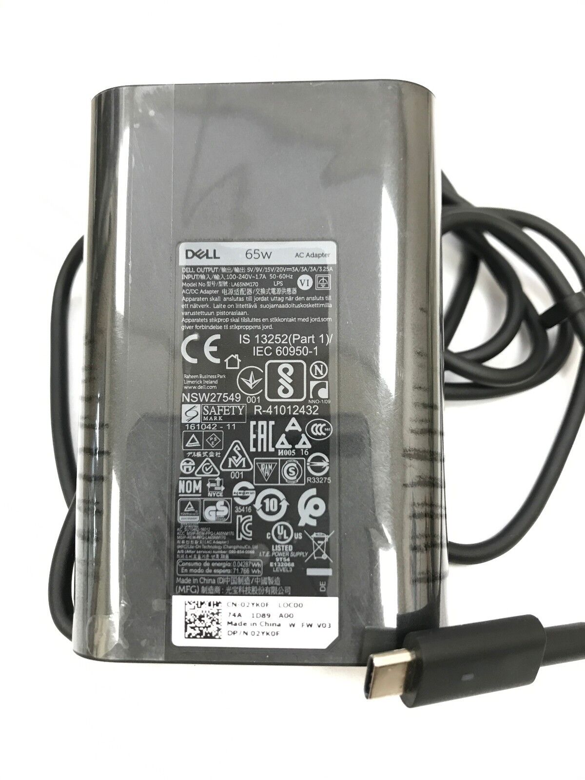 Sạc  Laptop Dell 20V-3.25A 65w Chân Type-C – ZIN